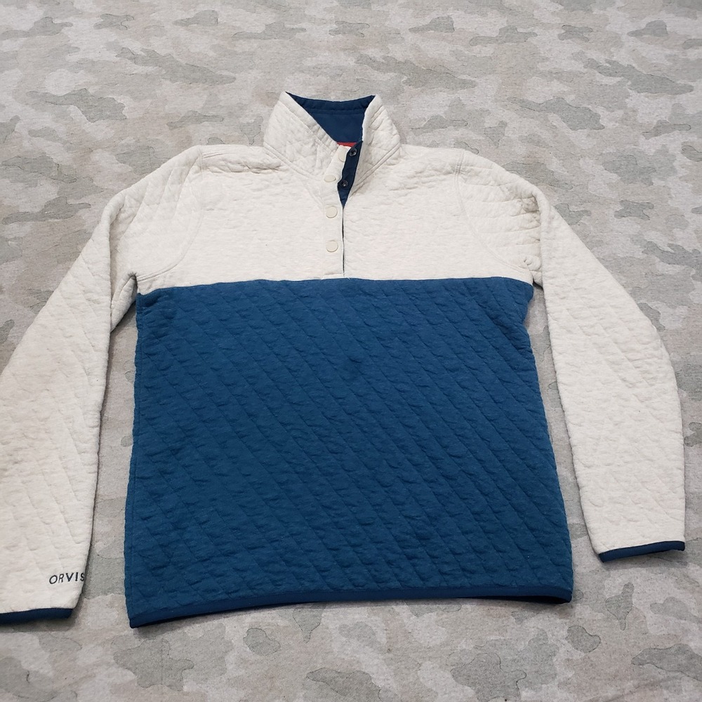 Orvis Sweatshirt Womens Small Blue Long Sleeve‎ Diamond Quilted